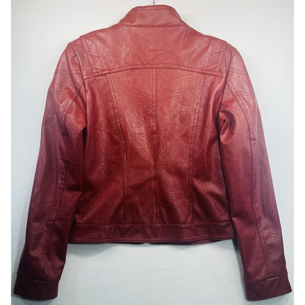 Downtown Coalition Apparell Faux Learher Moto Jacket Womens Small  Cropped Zip - Picture 6 of 10